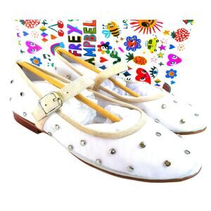NEW Beige JEFFREY CAMPBELL X ANTHROPOLOGIE Studded Mesh Mary Jane Flats Sz 8